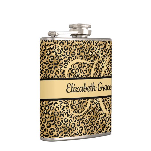 Flasques Nom du monogramme Empreinte de léopard d'or noir C (Droite)