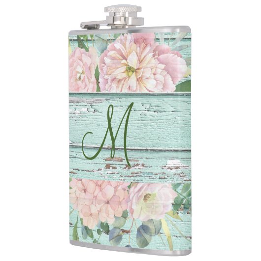 Flasques Nom du monogramme en bois vieilli avec Hydrangea B (Gauche)