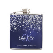 Flasques Nom en monogramme argent bleu écriture scintillant (Devant)