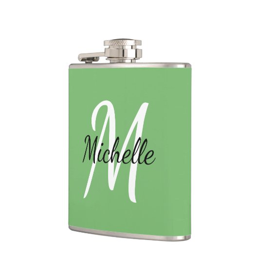 Flasques Nom minimal simple du monogramme vert + initial (Gauche)