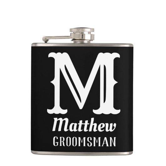 Flasques Nom Monogramme Masculin Mariages Classiques Noir (Devant)