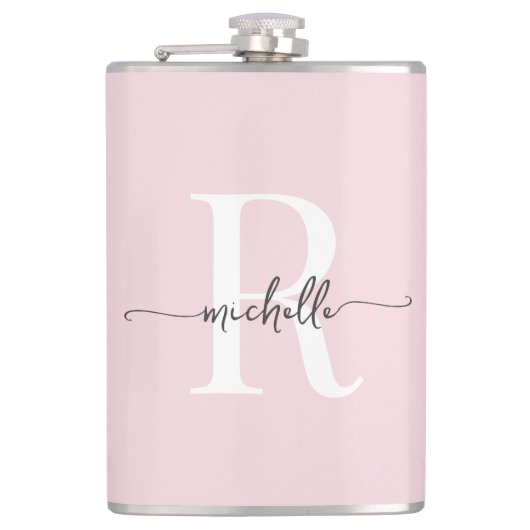 Flasques Nom Monogramme Rose Pâle Moderne Écriture Élégante (Devant)