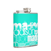 Flasques Nom personnalisé, blanc et néon Aqua Turquoise (Droite)
