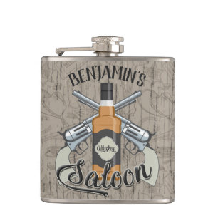 Flasques Nom personnalisé Cowboy Revolver Gun Whiskey Saloo