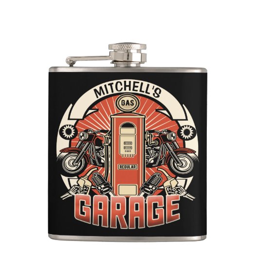 Flasques Nom personnalisé Garage moto moto pompe à gaz rétr (Devant)