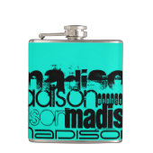 Flasques Nom personnalisé ; Noir & Néon Aqua Turquoise (Devant)