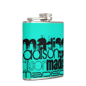 Flasques Nom personnalisé ; Noir & Néon Aqua Turquoise (Droite)