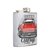 Flasques NOM personnalisé Retro Red Classic Car Garage (Droite)