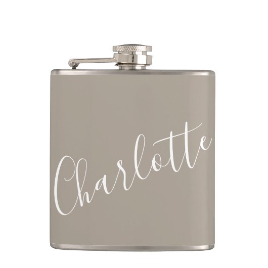 Flasques Nom personnalisé script minimaliste Taupe marron (Devant)