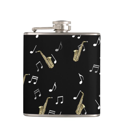 Flasques Notes musicales et saxophones Jazzy (Devant)