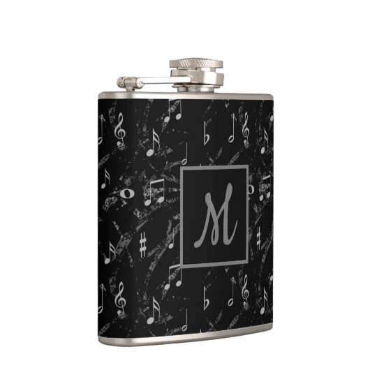 Flasques Notes musicales noires et blanches Monogrammes (Droite)