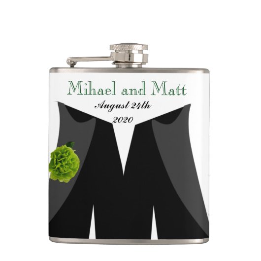 Flasques Oeillet vert épousant Hipflask pour les mariés (Devant)