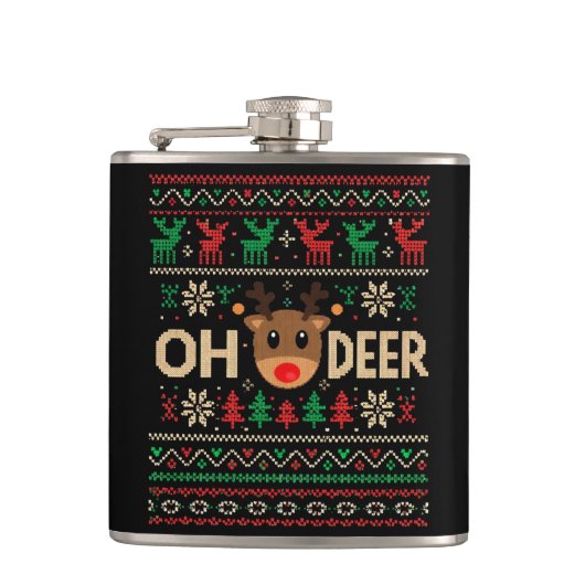 Flasques Oh Deer Ugly Christmas Sweater Flask (Devant)