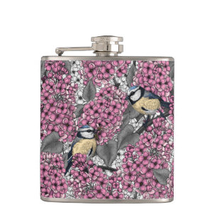 Flasques Oiseaux dans le jardin lilas rose