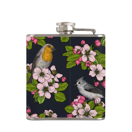 Flasques Oiseaux et fleurs en noir (Dos)