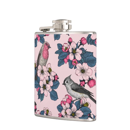 Flasques Oiseaux et fleurs roses (Gauche)
