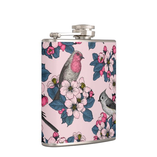 Flasques Oiseaux et fleurs roses (Droite)