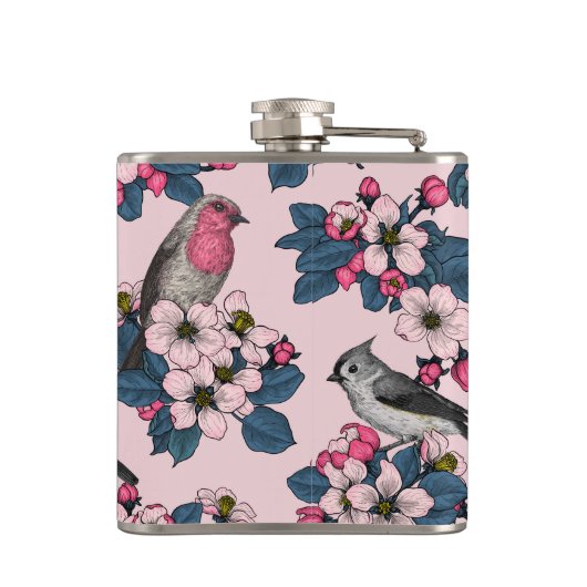 Flasques Oiseaux et fleurs roses (Dos)