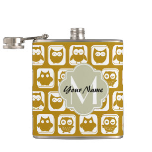 Flasques Olive Owls Monogramme personnalisé