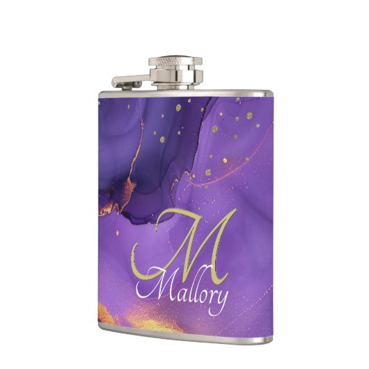 Flasques Or et mauve Agate 💜 ✨ Élégant Script Monogramme (Gauche)