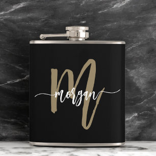 Flasques Or Noir Monogramme Enterrement de Vie de Jeune Fil