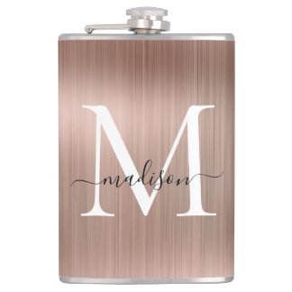 Flasques Or rose métallisé monogramme girly en acier brossé