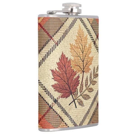 FLASQUES OR VERT ROUGE CHUTE PLAID MOTIFS AVEC FEUILLES (Droite)