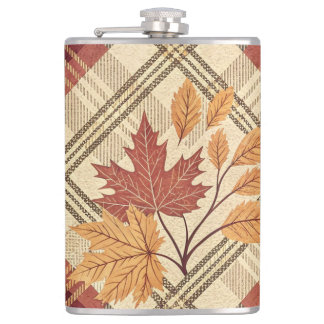 FLASQUES OR VERT ROUGE CHUTE PLAID MOTIFS AVEC FEUILLES