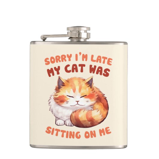 Flasques Orange Tabby Chat - Désolé, je suis en retard (Devant)