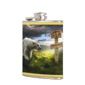 Flasques Ours polaire regardant le panneau en bois du pôle (Gauche)