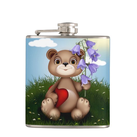 Flasques Ours tenant un bouquet de fleurs-30926 (Devant)