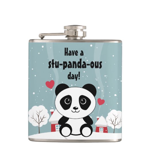Flasques Panda Bébé Cute En Hiver Gris Neige (Devant)