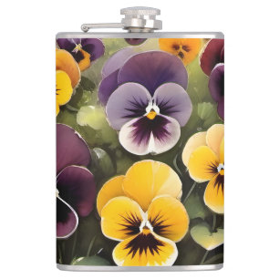 Flasques Pansies jaunes et violets aquarelle