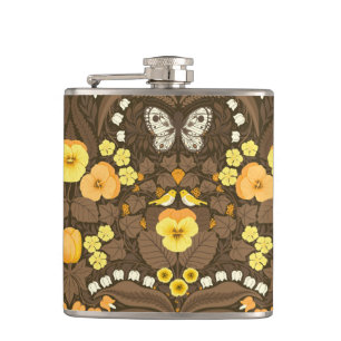 Flasques Pansies jaunes, oiseaux et papillons