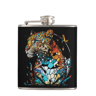 Flasques Panther Animal Portrait Vitrail Art de la faune