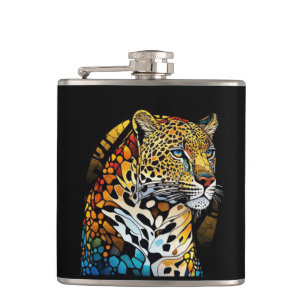 Flasques Panther Animal Portrait Vitrail Art de la faune