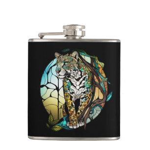 Flasques Panther Animal Portrait Vitrail Art de la faune