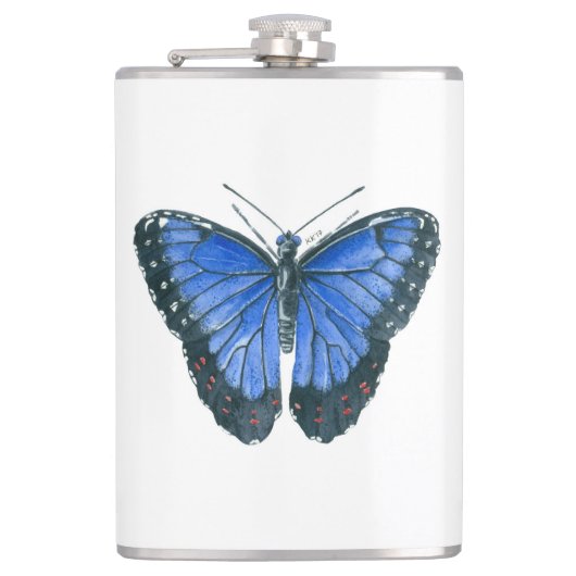 Flasques Papillon bleu Morpho aquarelle peinture (Devant)