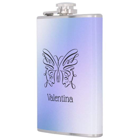 Flasques Papillon bleu violet Holographique Nom du monogram (Gauche)