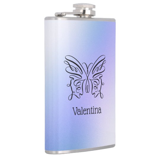 Flasques Papillon bleu violet Holographique Nom du monogram (Droite)