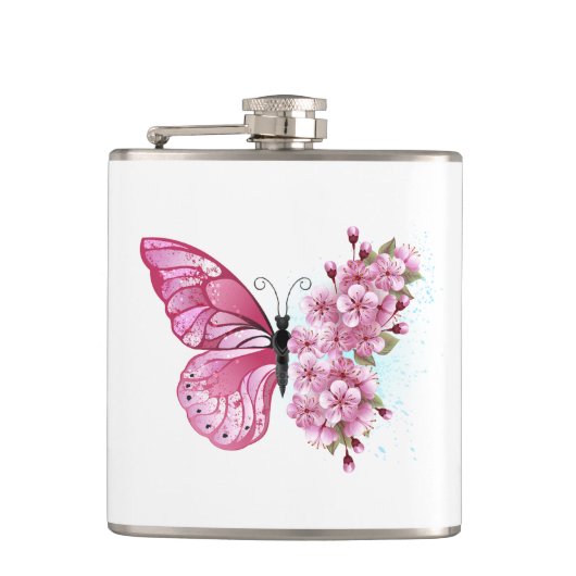 Flasques Papillon de fleurs avec Sakura rose (Devant)