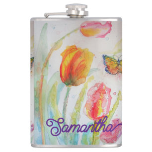 Flasques Papillon Tulip coloré Aquarelle personnalisable