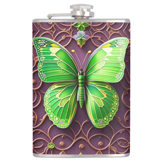 Flasques Papillon vert en optique 3D (Devant)