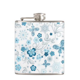 Flasques Papillons bleus blancs de fleurs de flocons de