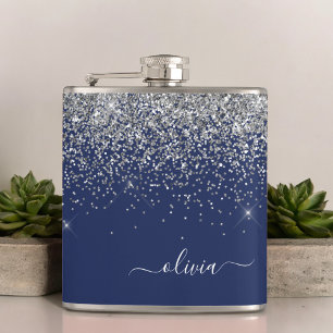 Flasques Parties scintillant bleue Silver Navy Girl Monogra