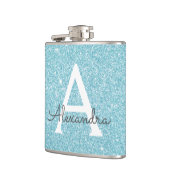 Flasques Parties scintillant bleue turquoise et monogramme (Gauche)