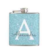 Flasques Parties scintillant bleue turquoise et monogramme (Devant)