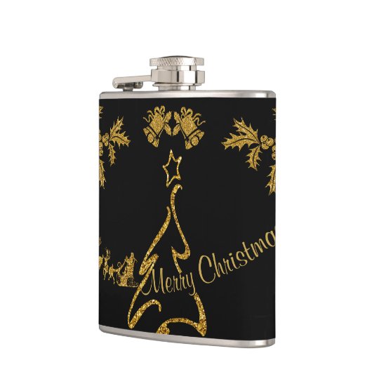 Flasques Parties scintillant d'or Joyeux Noël, Père Noël (Gauche)