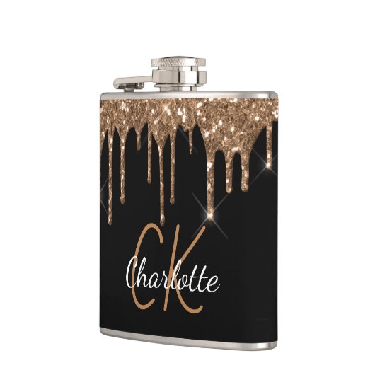 Flasques Parties scintillant d'or noir goutte monogramme br (Gauche)