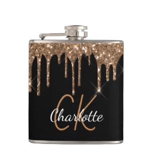 Flasques Parties scintillant d'or noir goutte monogramme br